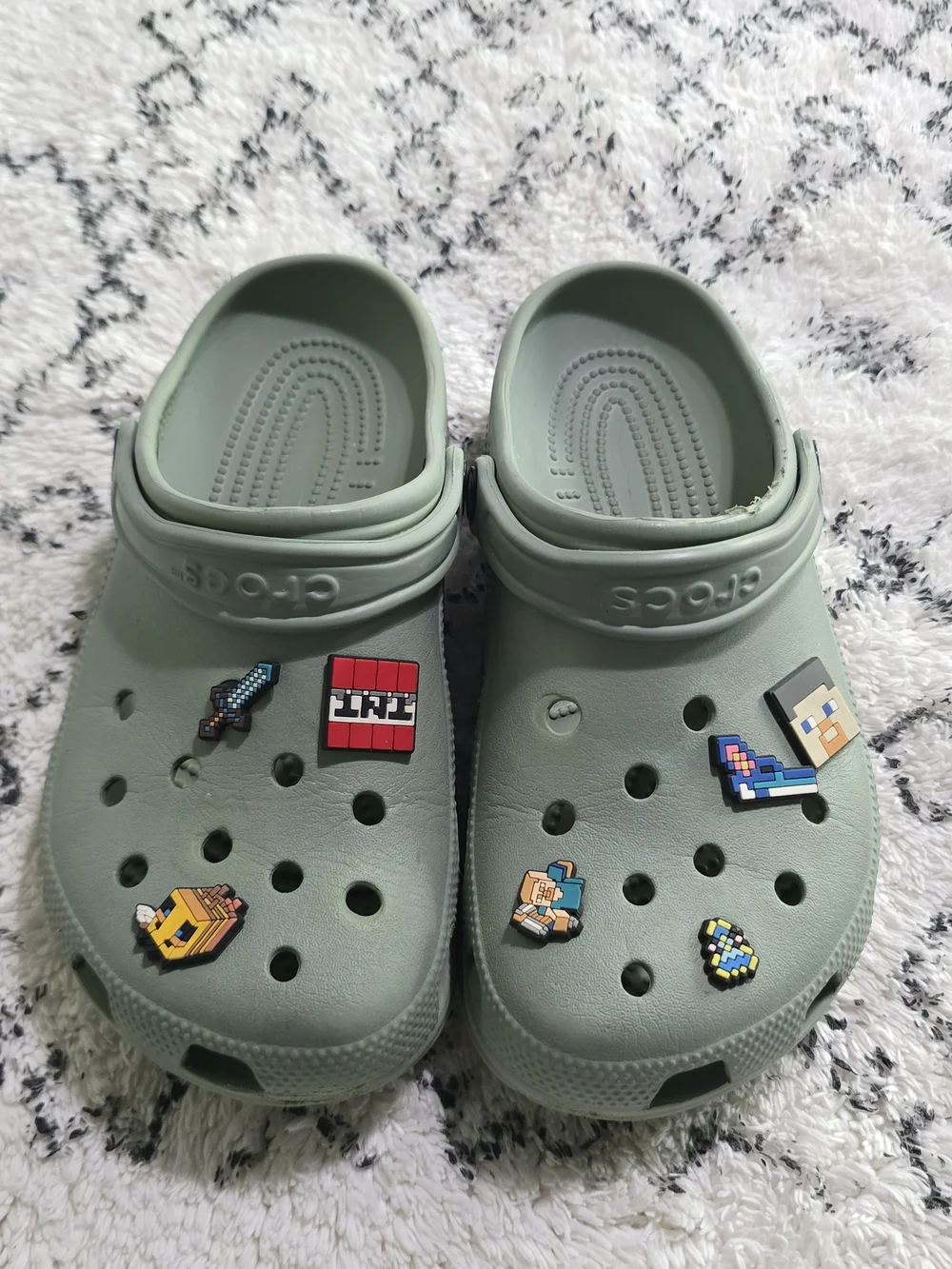 Kids' Light Green Croc-Style Slip-On Clogs with Charms